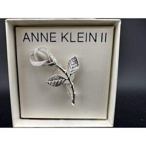 Anne Klein II Vintage Silver Tone Mesh Rose Flower Brooch Pin with Box 058 (72)